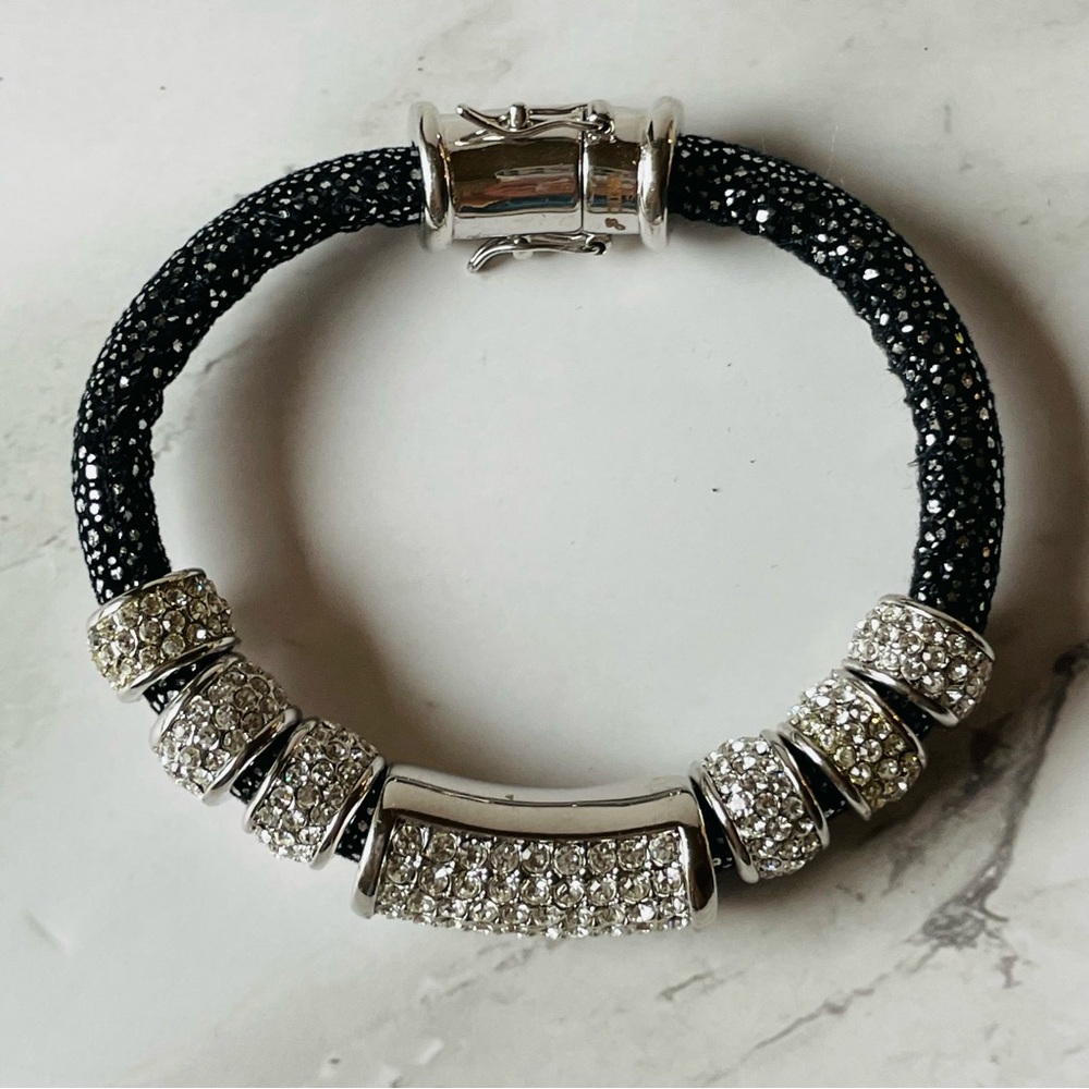 Joan Boyce Crystal Pave Black Cord Bracelet